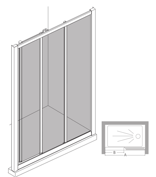 трехстворчатая душевая дверь с рамой 4 мм
